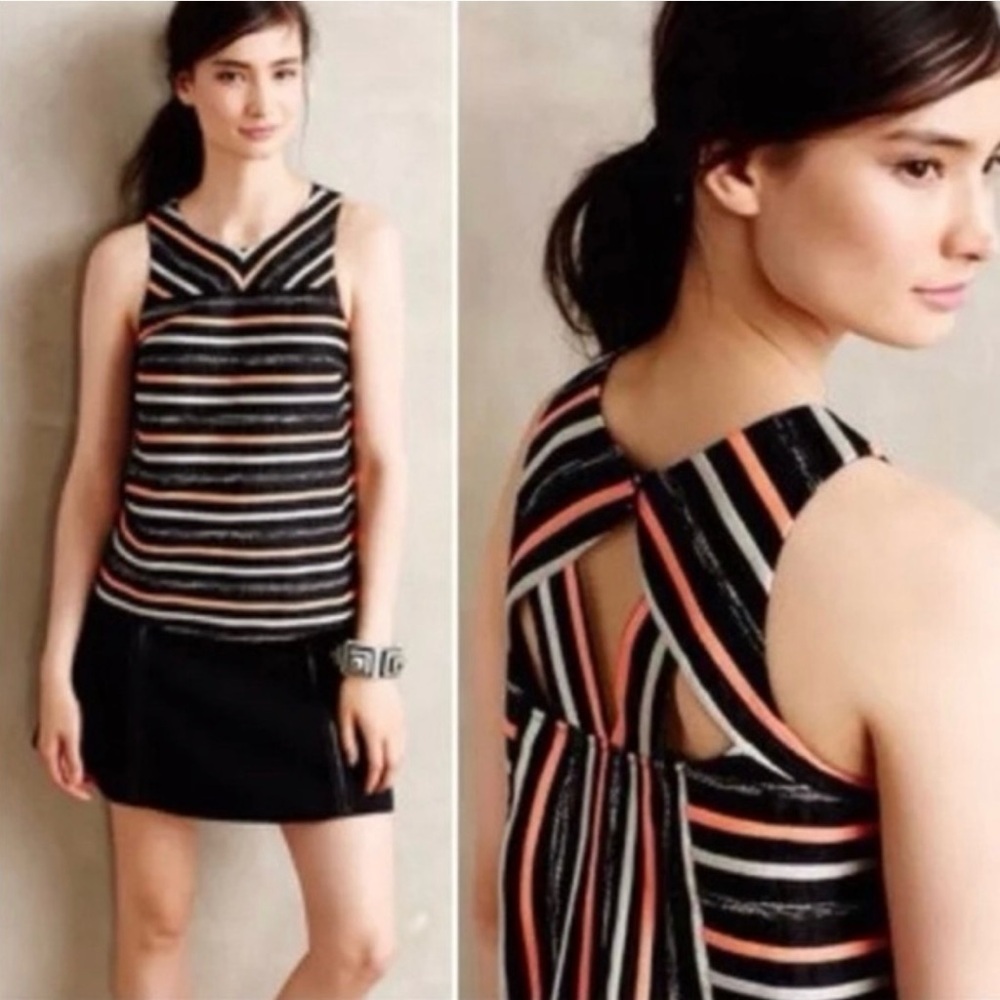 Anthropologie HD in Paris Striped Cutout Back Sleeveless Blouse - Size 4